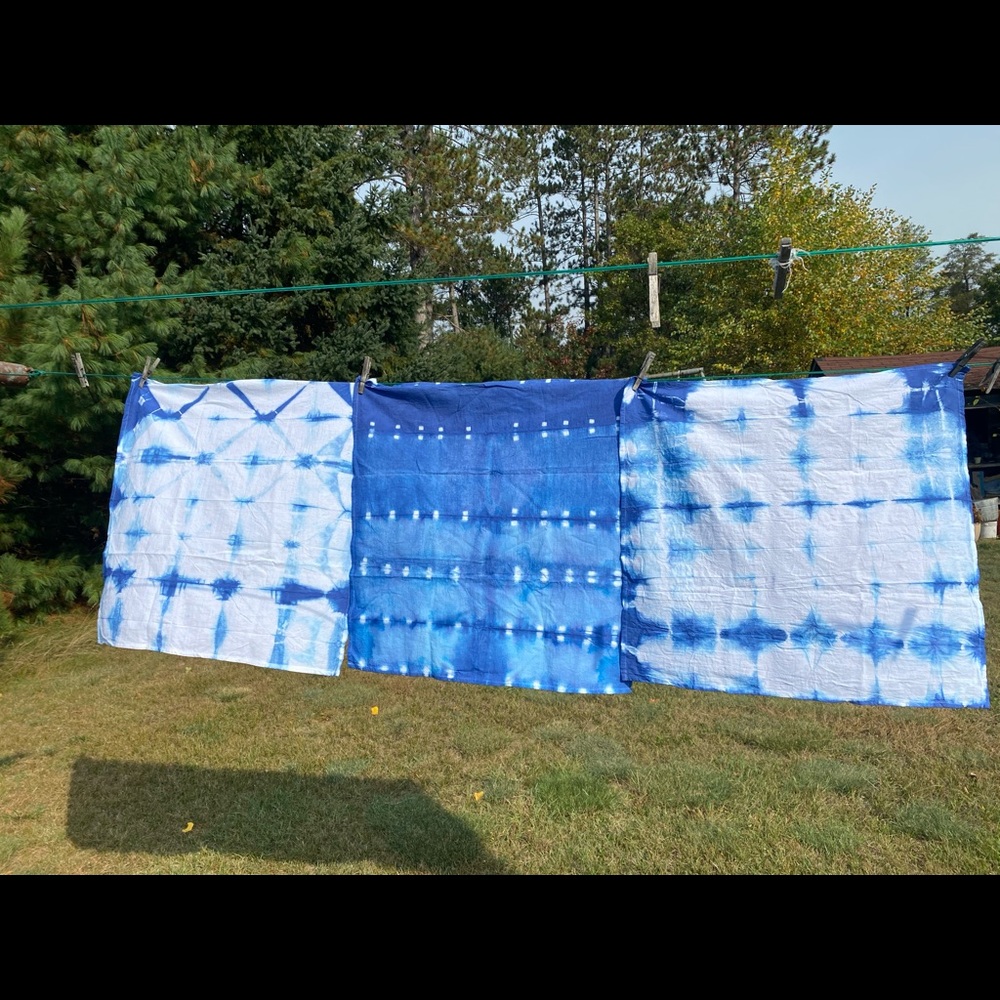 Indigo Blue Cotton Flour Sack Dish Towel Set of 3, Hand Dyed Shibori Tea Tie Dye